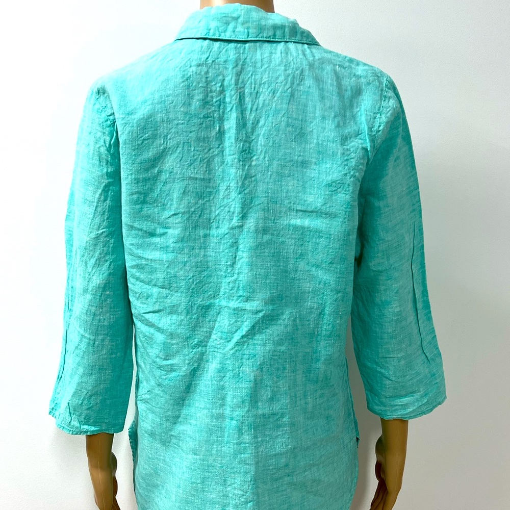 100% Linen Button Down Shirt Top 3/4 Sleeves - Picture 9 of 11